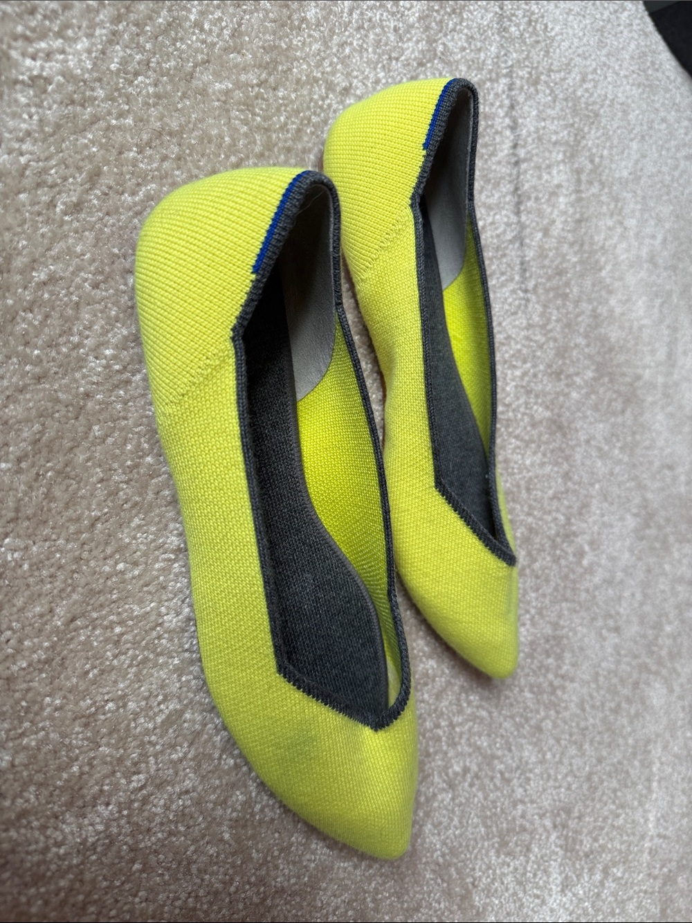 Rothy's Pointed Wool Knit Flats in Bright Yellow with Charcoal Trim - Picture 4 of 6
